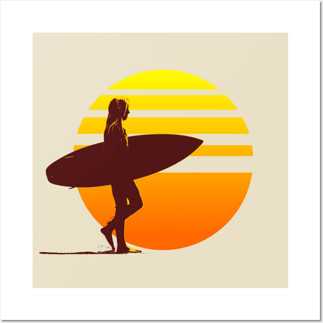 Surfer Girl Sunset Wall Art by AKdesign